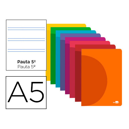Libreta liderpapel 360 tapa de plastico a5 48 hojas 90g/m2 pauta 5 2,5mm con margen colores surtidos