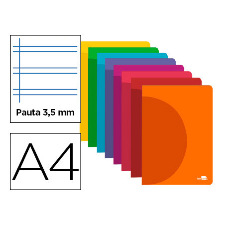 Libreta liderpapel 360 tapa de plastico a4 48 hojas 90g/m2 pauta 4 3,5mm con margen colores surtidos