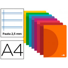 Libreta liderpapel 360 tapa de plastico a4 48 hojas 90g/m2 pauta 5 2,5mm con margen colores surtidos