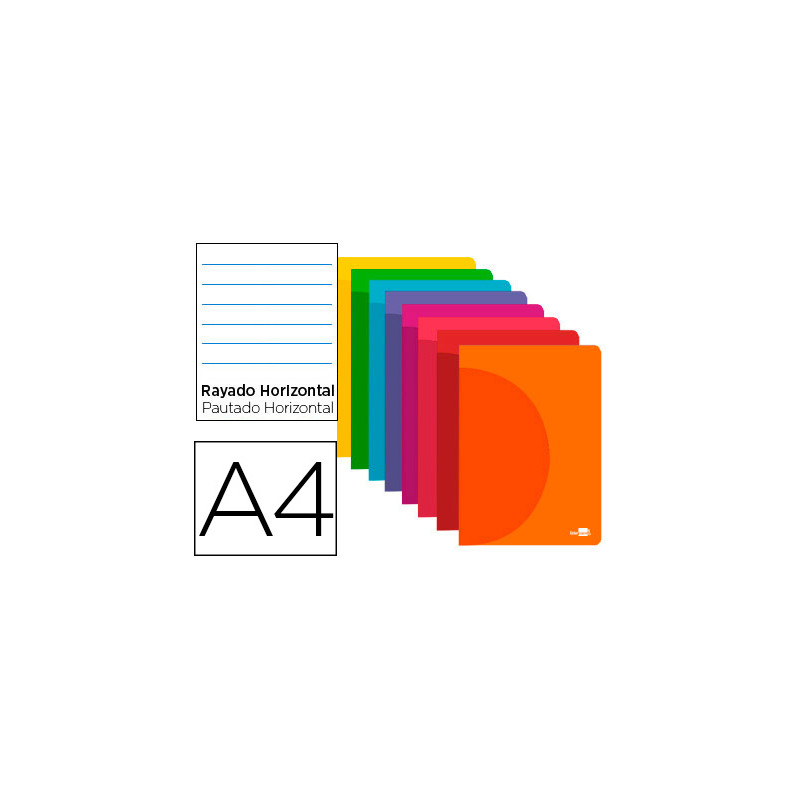 Libreta liderpapel 360 tapa de plastico a4 48 hojas 90gr horizontal con margen colores surtidos