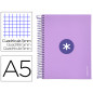Cuaderno espiral a5 micro antartik tapa forrada120h 90 gr cuadro 5mm 5 banda 6 taladros color lavanda