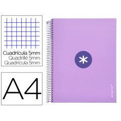 Cuaderno espiral liderpapel a4 micro antartik tapa forrada120h 100 gr cuadro 5mm 5 banda4 taladros color lavanda