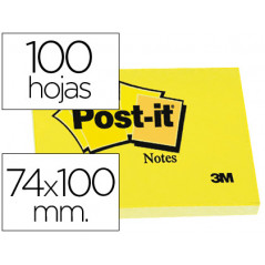Bloc de notas adhesivas quita y pon post-it 74x100 mm con 100 hojas 657