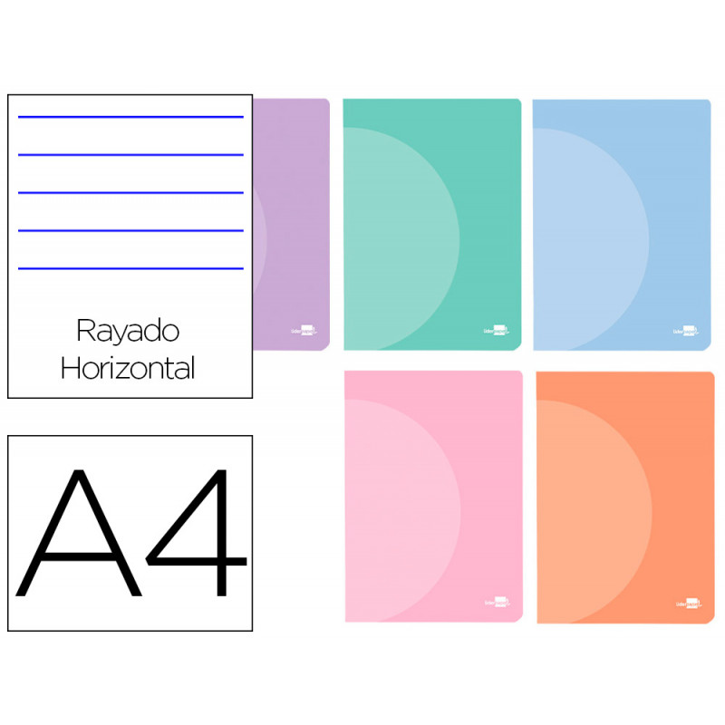 Libreta liderpapel 360 tapa de plastico a4 48 hojas 90gr horizontal con doble margen colores pastel