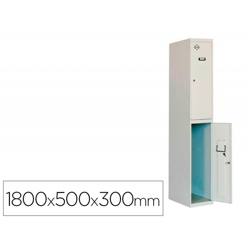 Taquilla metalica simonrack 2 puertas con cerradura montada respiradero y etiquetero gris/gris 1800x500x300 mm
