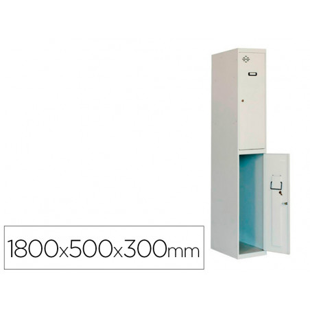 Taquilla metalica simonrack 2 puertas con cerradura montada respiradero y etiquetero gris/gris 1800x500x300 mm