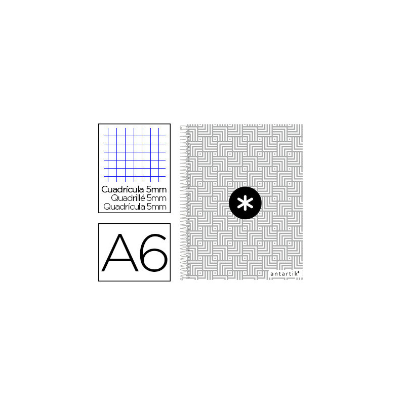 Cuaderno espiral liderpapel a6 micro antartik tapa forrada100h 100 gr cuadro 5mm 4 bandatrending color gris