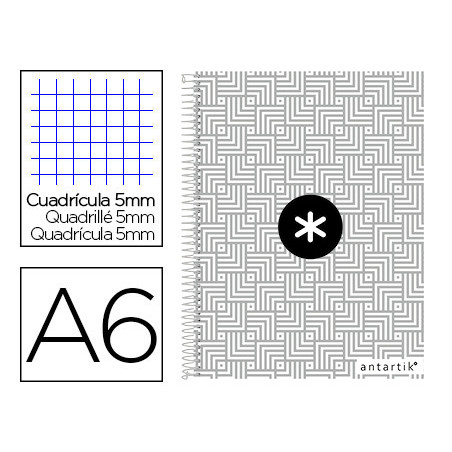 Cuaderno espiral liderpapel a6 micro antartik tapa forrada100h 100 gr cuadro 5mm 4 bandatrending color gris