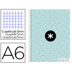 Cuaderno espiral liderpapel a6 micro antartik tapa forrada100h 100 gr cuadro 5mm 4 bandatrending color turquesa