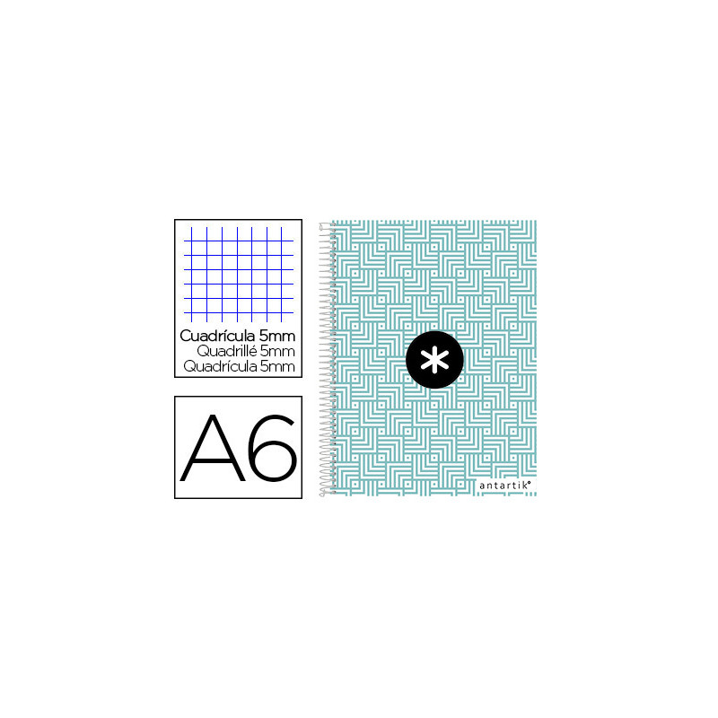 Cuaderno espiral liderpapel a6 micro antartik tapa forrada100h 100 gr cuadro 5mm 4 bandatrending color turquesa