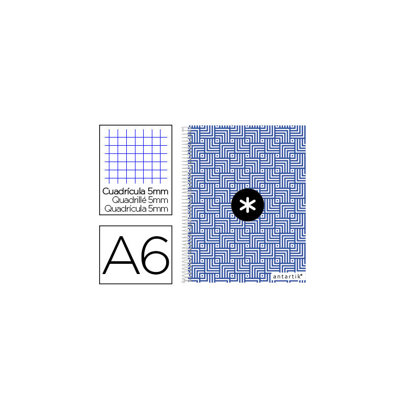 Cuaderno espiral liderpapel a6 micro antartik tapa forrada100h 100 gr cuadro 5mm 4 bandatrending color azul