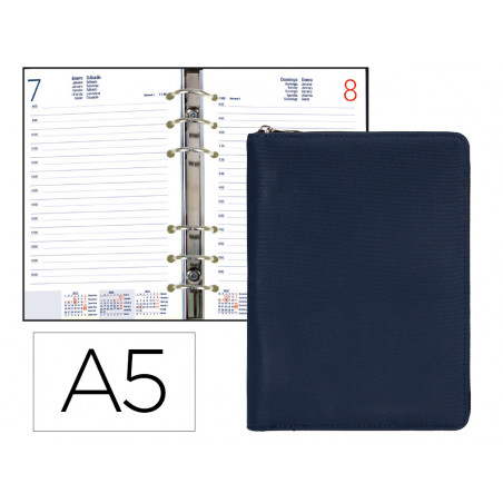 Agenda anillas liderpapel tarento 15x21 cm dia pagina nylon color negro papel 70 gr