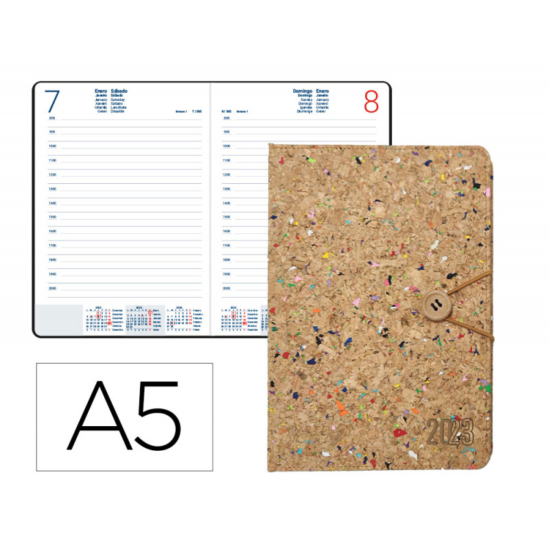 Agenda encuadernada liderpapel milos a5 2023 dia pagina similcorcho colores