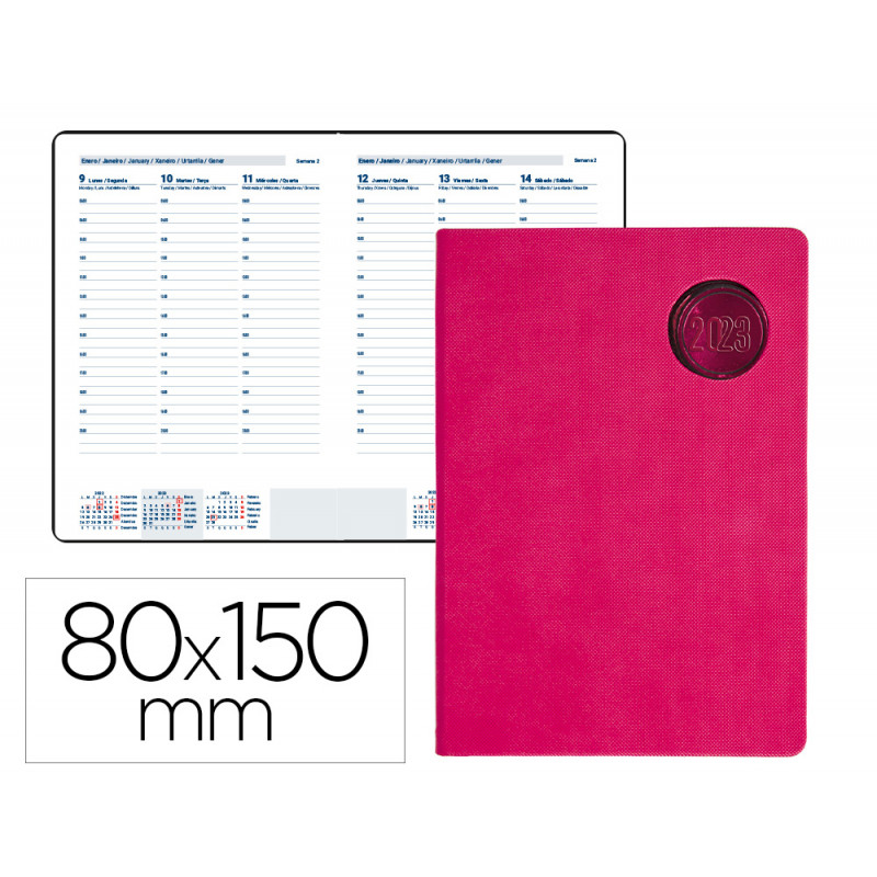 Agenda encuadernada liderpapel kilkis 8x15 cm 2023 semana vista color rosa papel 70 gr Agenda encuadernada liderpapel kilkis 8x15 cm 2023 semana vista color rosa papel 70 gr