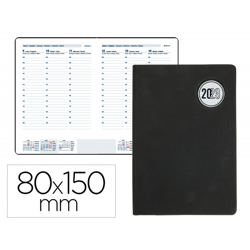 Agenda encuadernada liderpapel kilkis 8x15 cm 2023 semana vista color negro papel 70 gr Agenda encuadernada liderpapel kilkis 8x15 cm 2023 semana vista color negro papel 70 gr