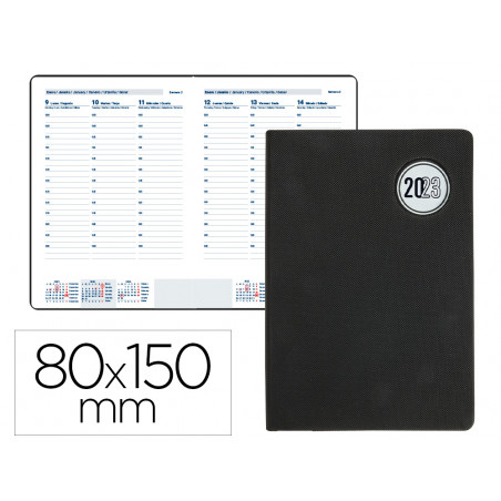 Agenda encuadernada liderpapel kilkis 8x15 cm 2023 semana vista color negro papel 70 gr