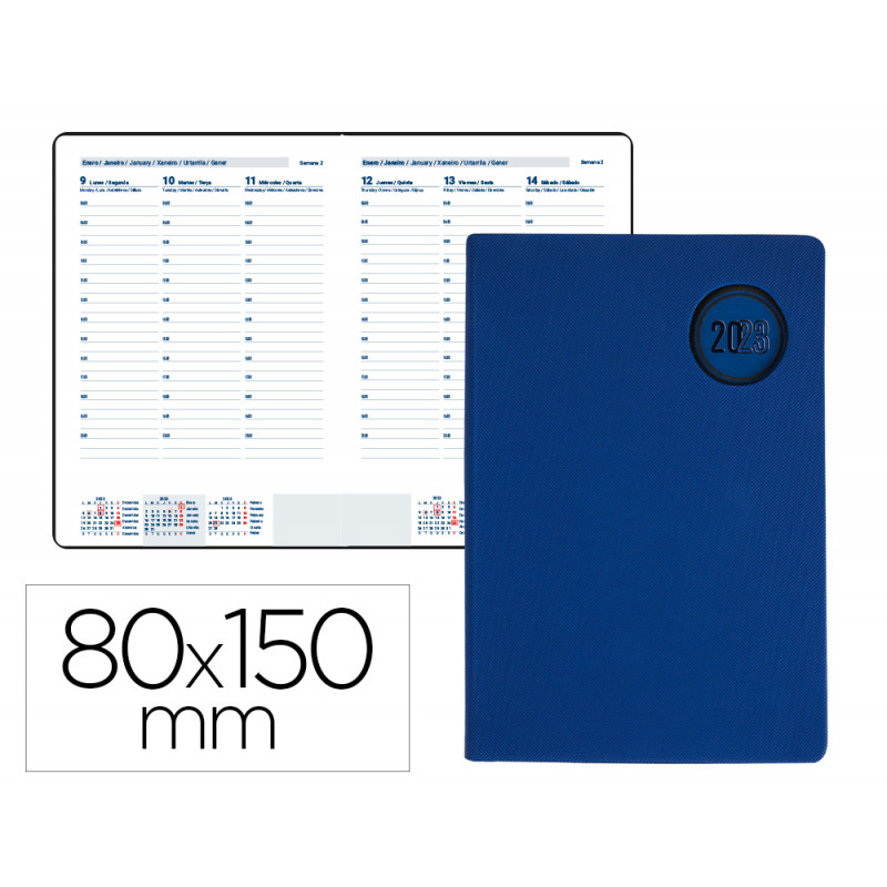 Agenda encuadernada liderpapel kilkis 8x15 cm 2023 semana vista color azul papel de 70 gr Agenda encuadernada liderpapel kilkis 8x15 cm 2023 semana vista color azul papel de 70 gr