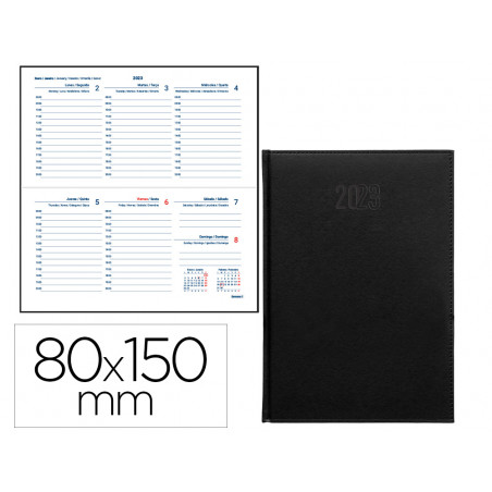 Agenda encuadernada liderpapel creta 8x15 cm 2023 semana vista color negro papel 70 gr