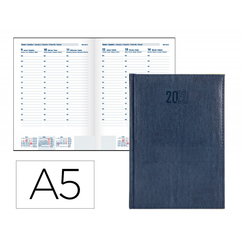 Agenda encuadernada liderpapel creta 15x21 cm 2023 semana vista color azul papel 70 gr