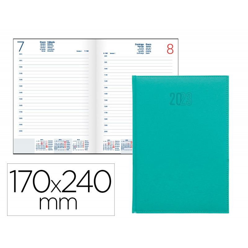 Agenda encuadernada liderpapel creta 17x24 cm 2023 dia pagina color turquesa papel 70 gr