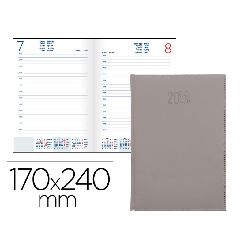 Agenda encuadernada liderpapel creta 17x24 cm 2023 dia pagina color gris papel 70 gr