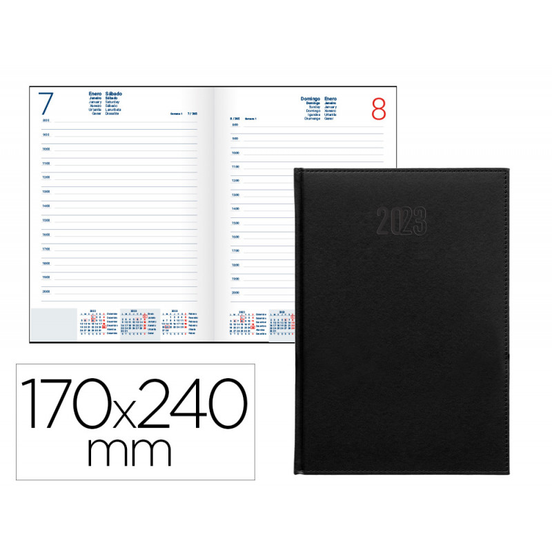Agenda encuadernada liderpapel creta 17x24 cm 2023 dia pagina color negro papel 70 gr