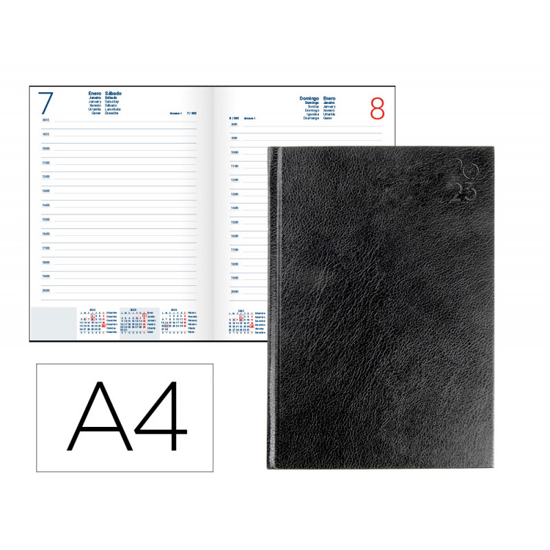 Agenda encuadernada liderpapel corfu a4 2023 dia pagina color negro papel 60 gr