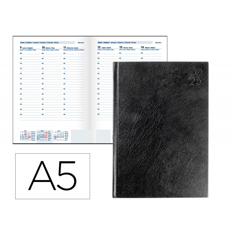 Agenda encuadernada liderpapel corfu a5 2023 semana vista color negro papel 60 gr Agenda encuadernada liderpapel corfu a5 2023 semana vista color negro papel 60 gr