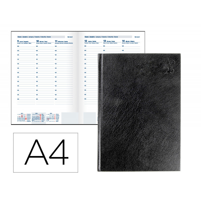 Agenda encuadernada liderpapel corfu a4 2023 semana vista color negro papel 60 gr