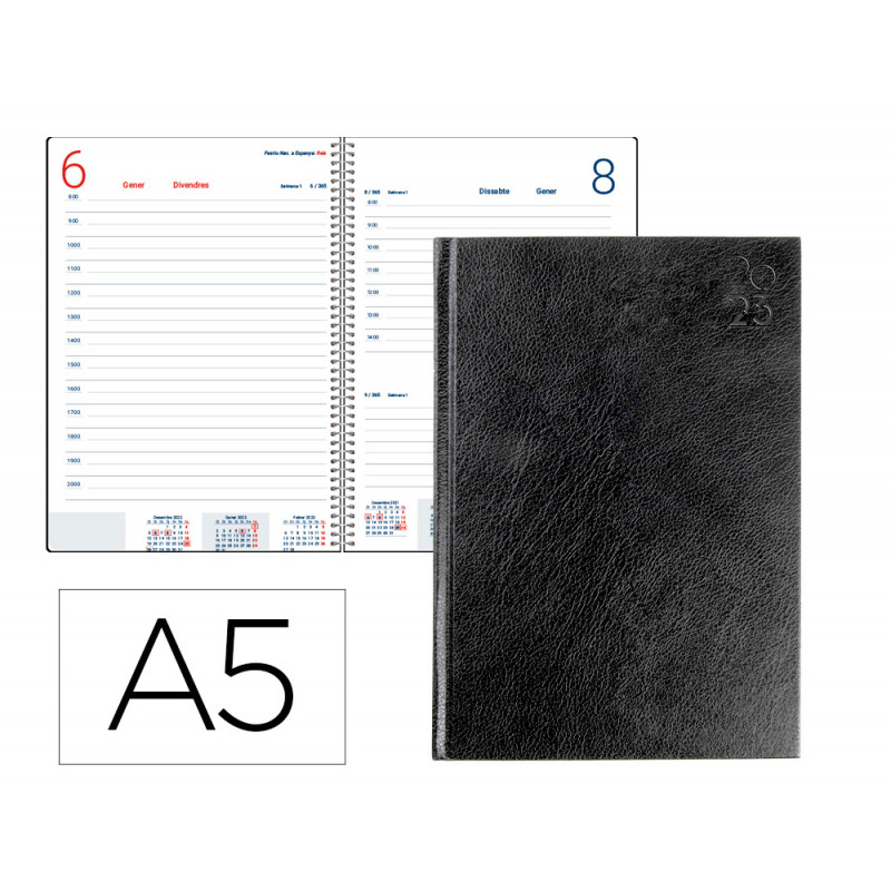 Agenda encuadernada liderpapel corfu 15x21 cm 2023 dia pagina color negro papel 60 gr texto en catalan Agenda encuadernada liderpapel corfu 15x21 cm 2023 dia pagina color negro papel 60 gr texto en catalan