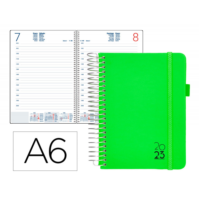 Agenda encuadernada liderpapel neon a6 2023 dia pagina papel 70 gr color verde Agenda encuadernada liderpapel neon a6 2023 dia pagina papel 70 gr color verde