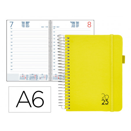 Agenda encuadernada liderpapel neon a6 2023 dia pagina papel 70 gr color amarillo