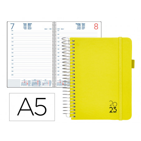 Agenda encuadernada liderpapel neon a5 2023 dia pagina papel 70 gr color amarillo