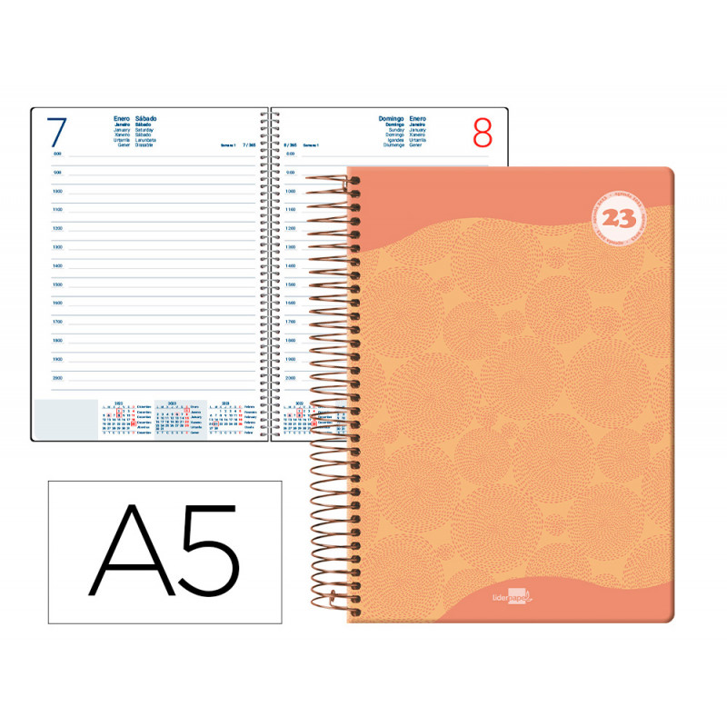 Agenda espiral liderpapel classic a5 2023 dia pagina portada polipropileno papel 70 gr color naranja Agenda espiral liderpapel classic a5 2023 dia pagina portada polipropileno papel 70 gr color naranja