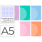 Libreta liderpapel 360 tapa de plastico a5 48 hojas 90g/m2 cuadro 4mm con margen colores pastel surtidos