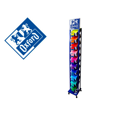 Expositor vacio oxford suelo ruedas metalico columna color azul 10 posiciones para 250 unidades