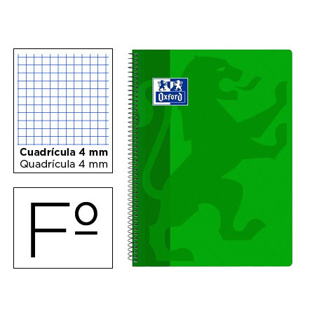 Cuaderno espiral oxford school classic tapa polipropileno folio 80 hojas cuadro 4 mm con margen verde