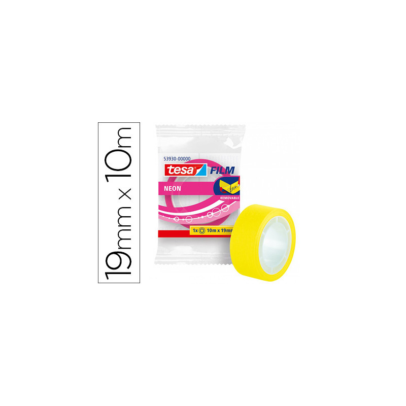 Cinta adhesiva tesa film neon 10 mt x 19 mm amarillo/rosa encelofanada