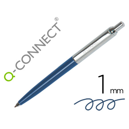 Boligrafo q-connect premium metalico retractil con clip color azul punta 1 mm