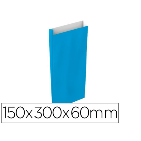 Sobre papel basika celulosa celeste con fuelle s 150x300x60 mm paquete de 25 unidades