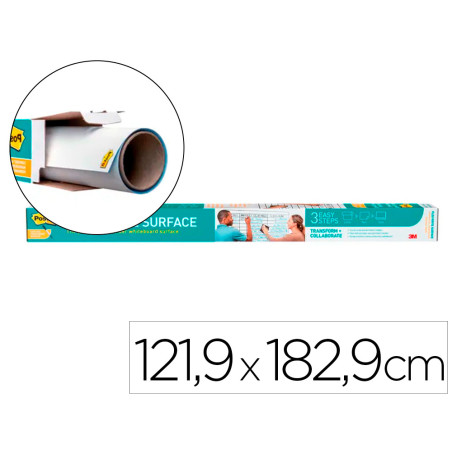 Pizarra blanca post-it super sticky flex adhesiva removible rollo 121,9x182,9 cm
