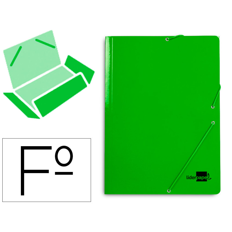 Carpeta liderpapel gomas tres solapas carton plastificado folio color verde