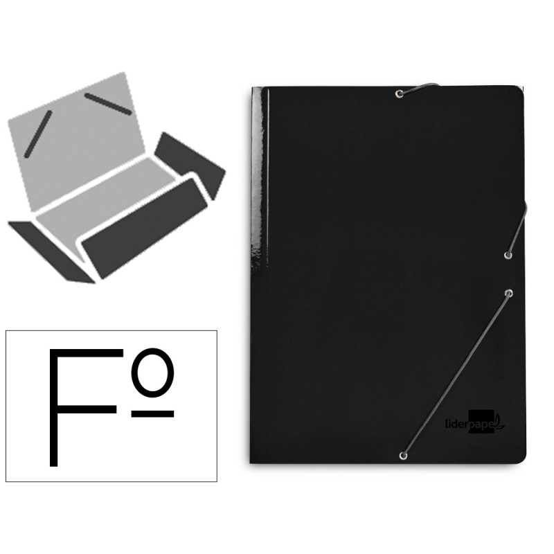 Carpeta liderpapel gomas tres solapas carton plastificado folio color negro