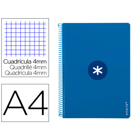 Cuaderno espiral a4 antartik tapa dura 80h 90gr cuadro 4mm con margen color azul oscuro