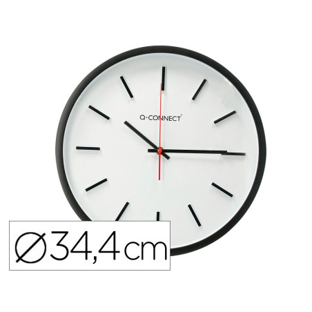 Reloj q-connect de pared de plastico redondo 34,4 cm movimiento silencioso color negro