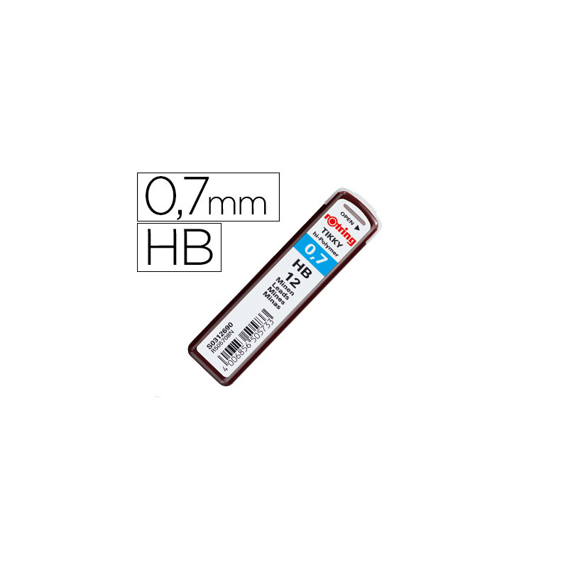 Minas rotring grafito 0,7 mm hb estuche de 12 minas