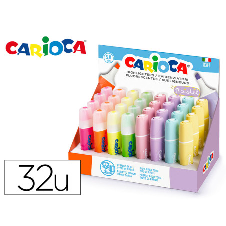 Rotulador carioca fluorescente color pastel expositor de 32 unidades colores surtidos