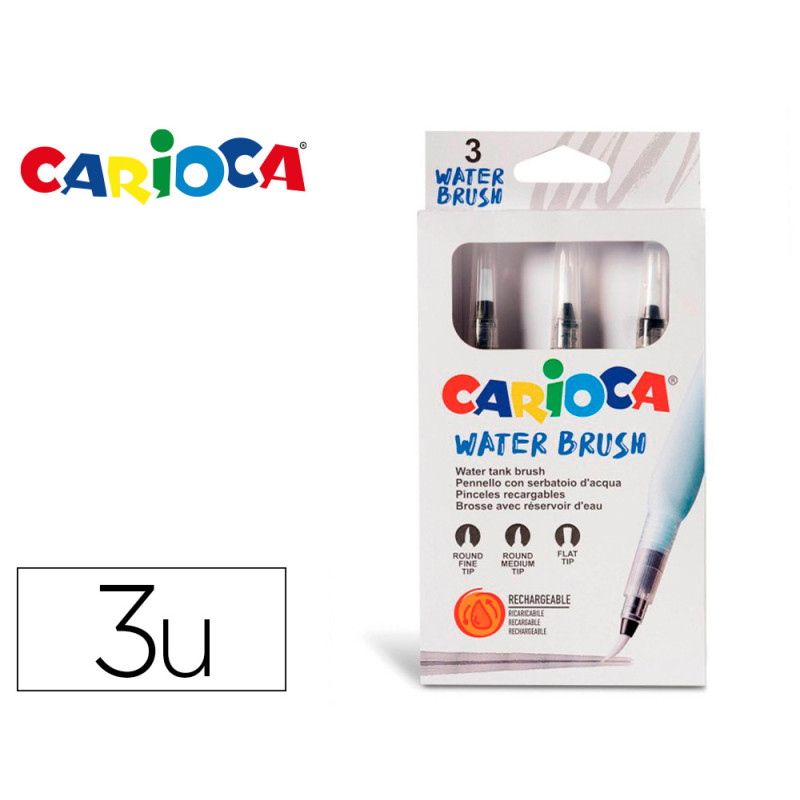 Pincel carioca recargable agua redondo caja de 3 unidades puntas surtidas