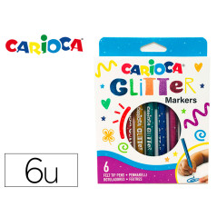 Rotulador carioca glitter purpurina punta 1 mm caja de 6 unidades colores surtidos