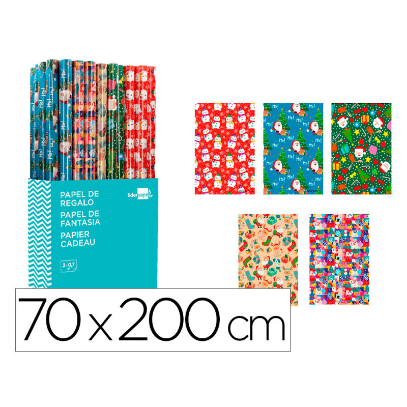 Papel de regalo liderpapel navidad rollo ancho 70 cm longitud 2 m surtido b modelos surtidos gramaje 60 gr